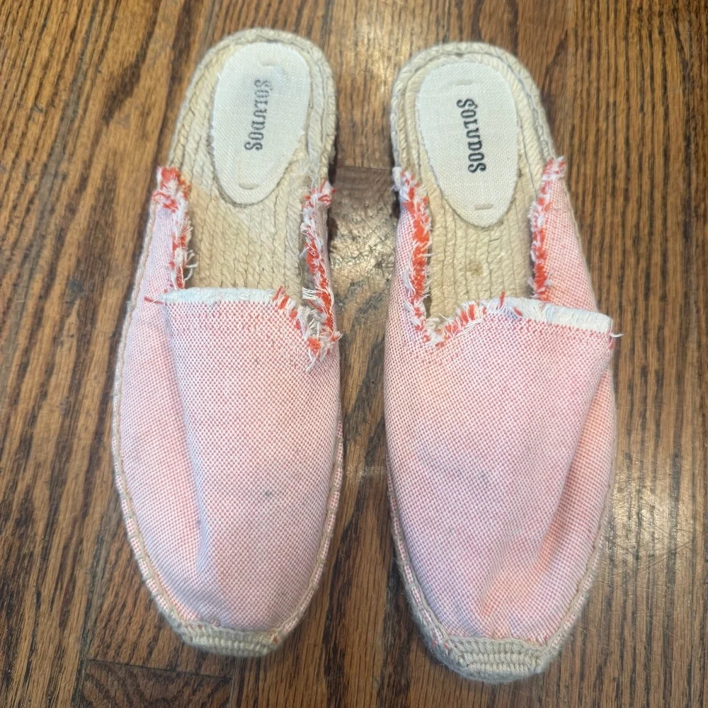 🍓 Soludos Canvas Espadrille Mules - Red & White Micro Check (Size 8) ☀️